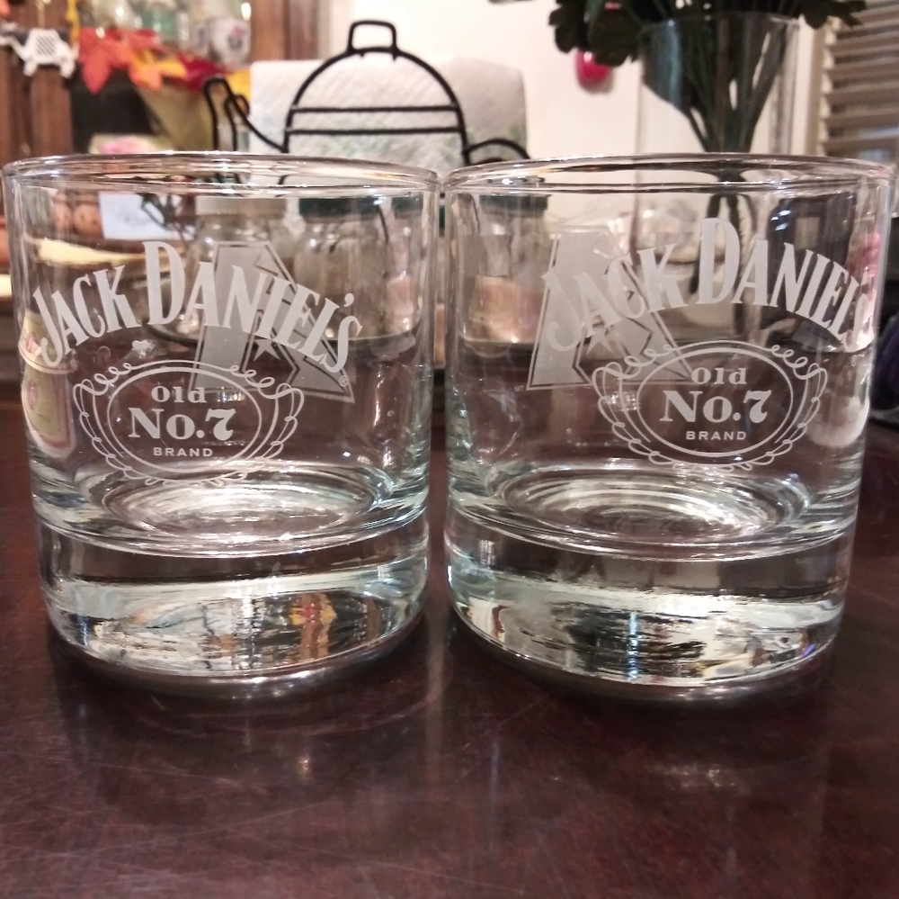 Two Jack Daniel Low Ball Tumbler Drink Glasses